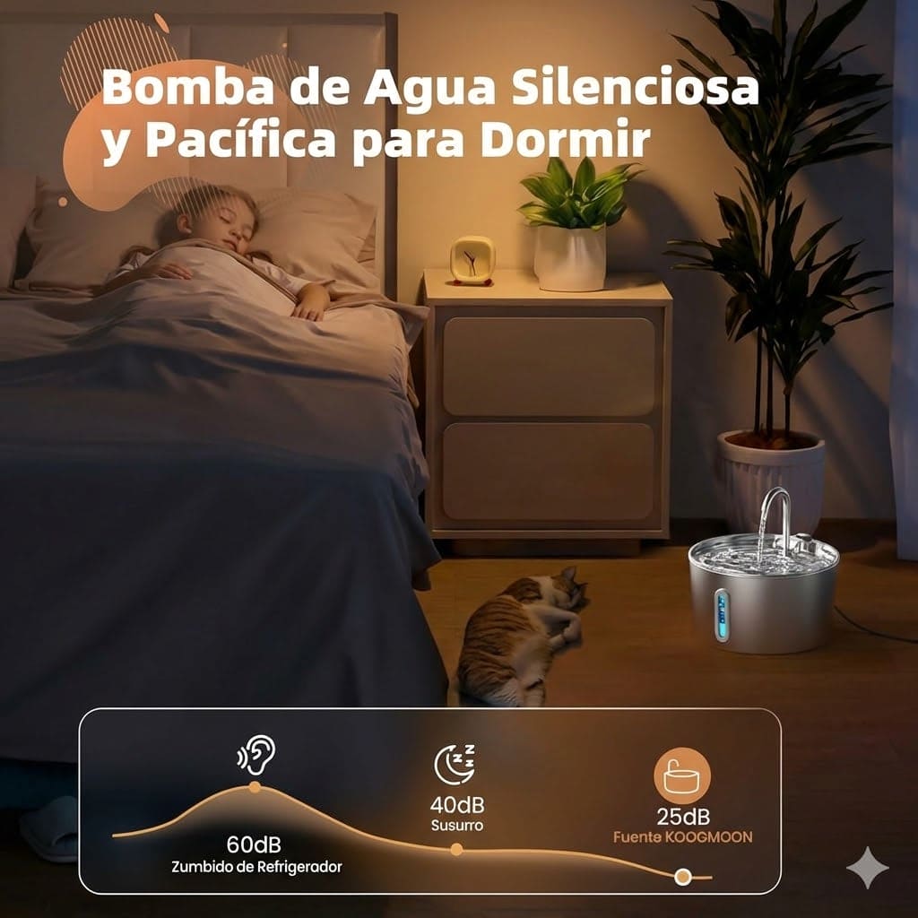 Fuente de Agua para Mascotas de Acero Inoxidable 2.2L