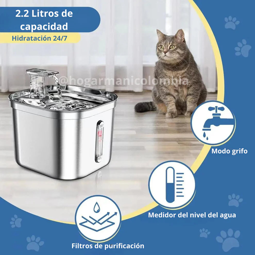 Fuente de Agua Premium para Mascotas ll Acero Inoxidable - Agotado