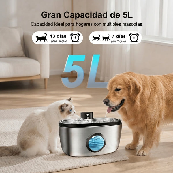 5 Litros l Fuente Inalámbrica Premium para Mascotas – Acero Inoxidable