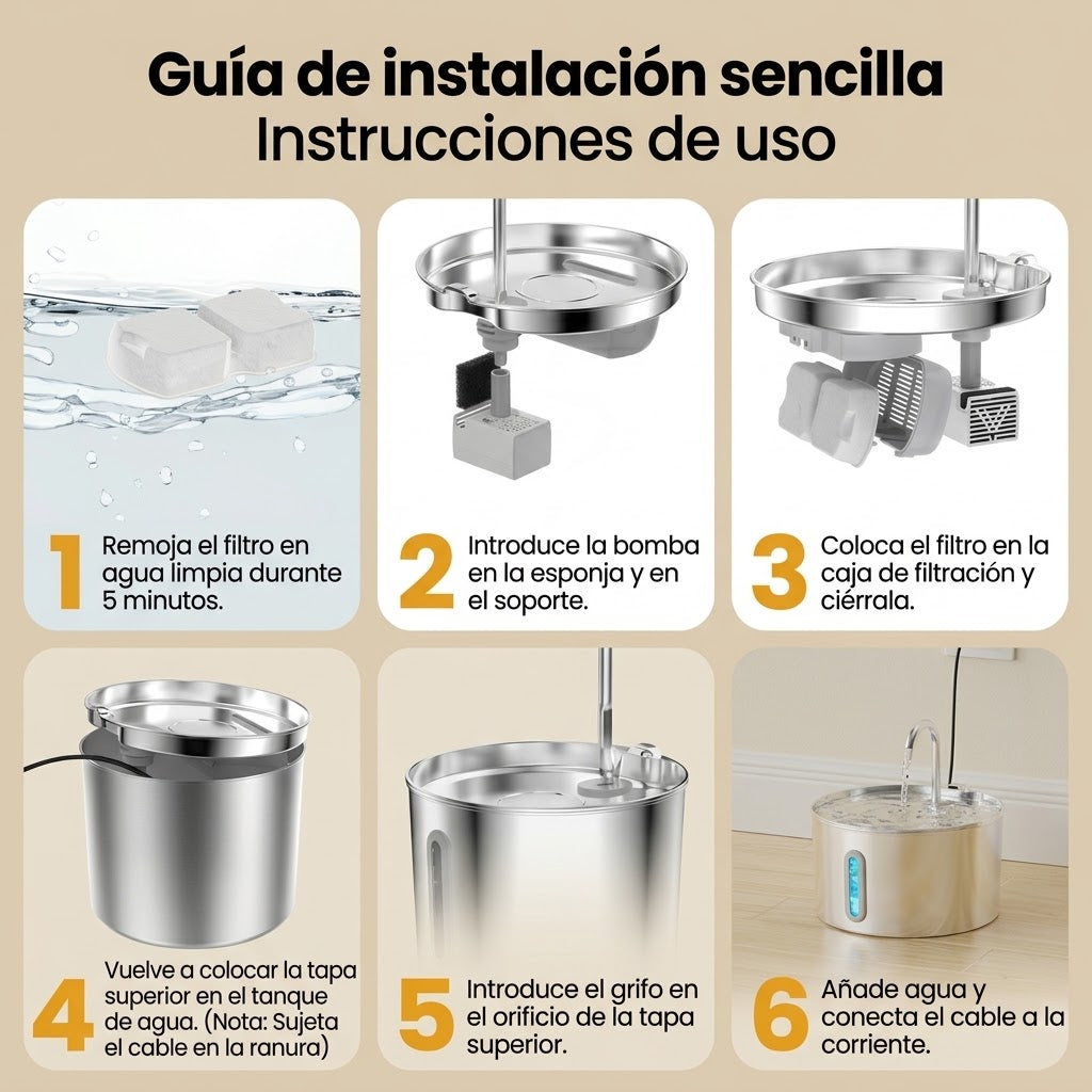 Bebedero Fuente acero inoxidable 2.2L