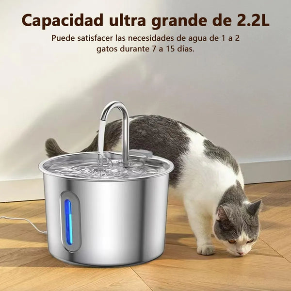 2.2L l Fuente de Agua para Mascotas de Acero Inoxidable