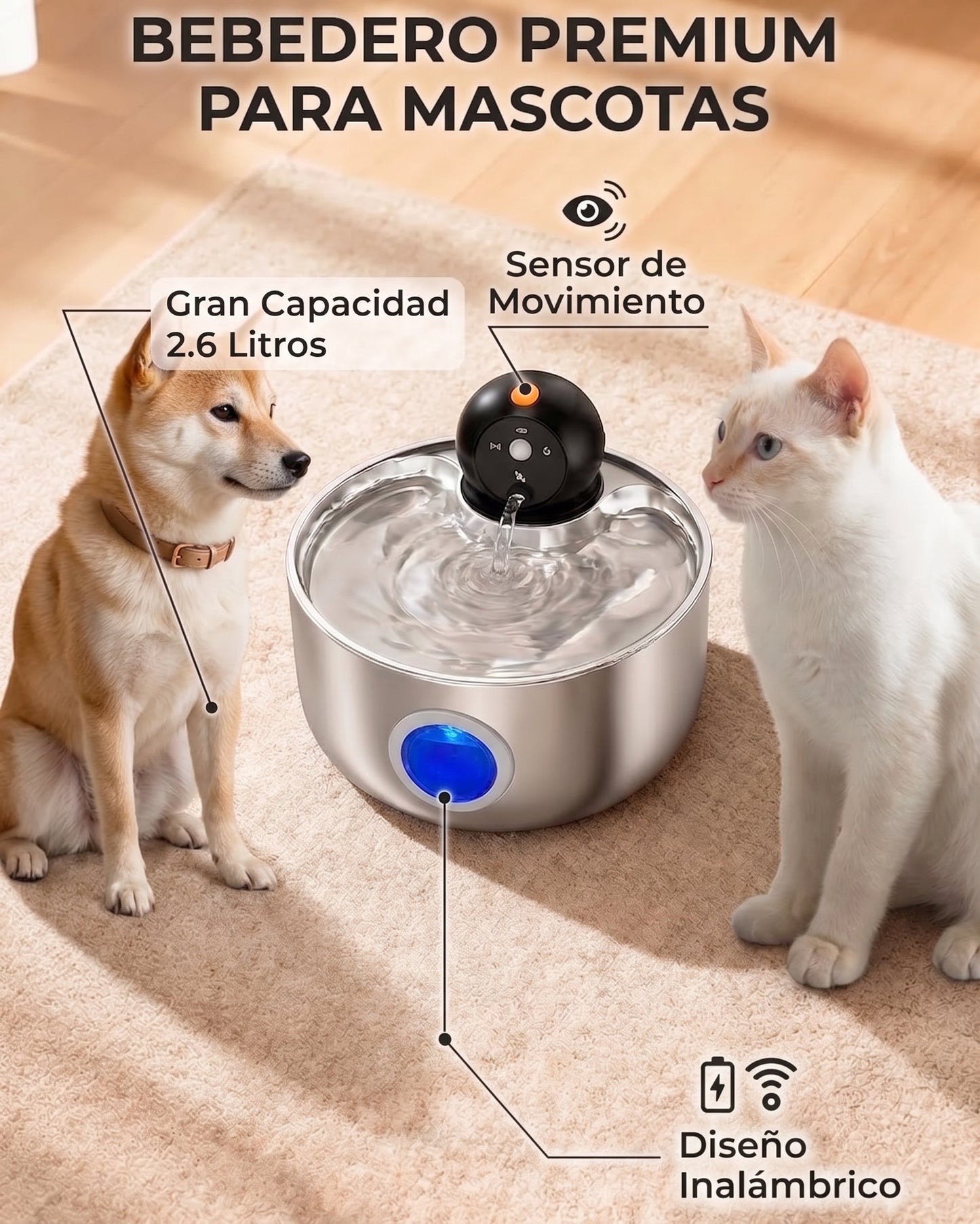 2.6L - Fuente Inteligente con Sensor de Movimiento para mascotas