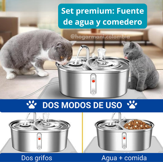 Set Premium 2 en 1: Comedero o Bebedero de Acero Inoxidable