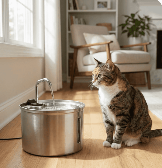 Fuente de Agua para Mascotas de Acero Inoxidable 2.2L