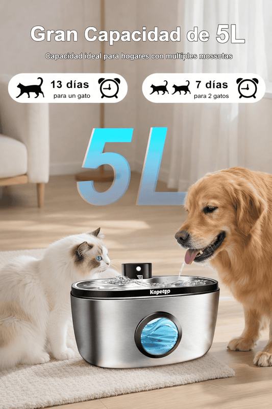 Fuente Inalámbrica Premium 5 L para Mascotas – Acero Inoxidable